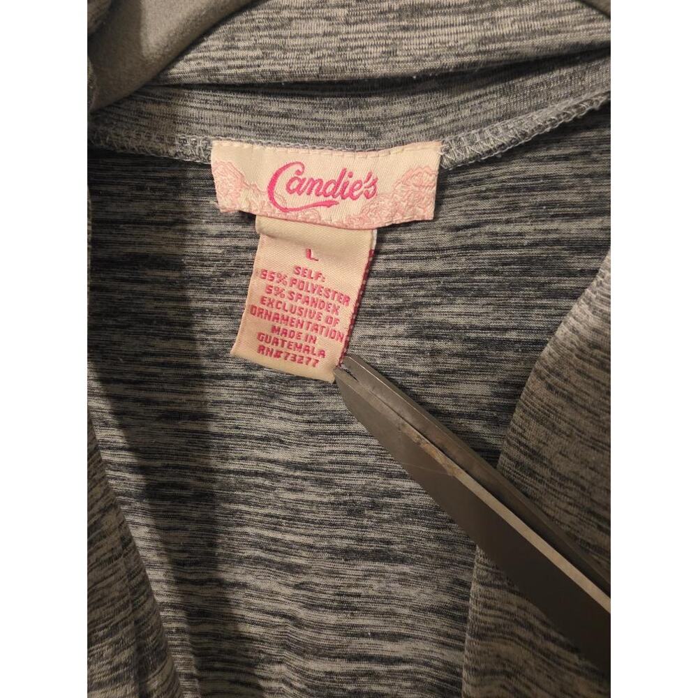 Candie’s Y2K Gray Tie Neck Ruched Top Women’s L Short Sleeve - Picture 6 of 6